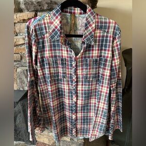 Plaid Button-Up Shirt - Red and Blue